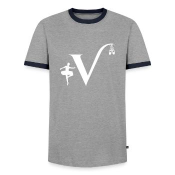Lettre v ballerine - T-shirt contrasté Homme - gris/marine  - Devant - AI Model Female 172 light (172cm) & AI Model Male 178 light (178cm)