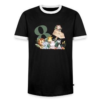 Personalisierte Safari zum 8. Geburtstag - Männer Kontrast-T-Shirt - Schwarz/Weiß - Vorne - AI Model Female 172 light (172cm) & AI Model Male 178 light (178cm)