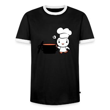 Bird Chef Cooking Pot Duck Delicious Hunger Food - Men's Ringer Shirt - black/white - Front - AI Model Female 172 light (172cm) & AI Model Male 178 light (178cm)