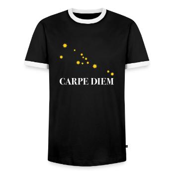 Carpe Diem utilise l’horoscope de la constellation du Jour Taureau - T-shirt contrasté Homme - noir/blanc - Devant - AI Model Female 172 light (172cm) & AI Model Male 178 light (178cm)