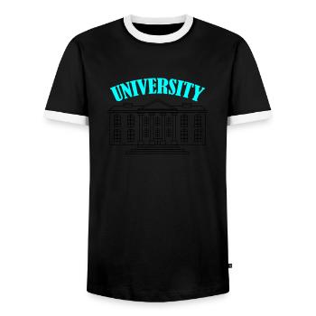 University - Men's Ringer Shirt - black/white - Front - AI Model Female 172 light (172cm) & AI Model Male 178 light (178cm)