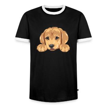 Niedlicher Golden Retriever Welpenkopf - Männer Kontrast-T-Shirt - Schwarz/Weiß - Vorne - AI Model Female 172 light (172cm) & AI Model Male 178 light (178cm)