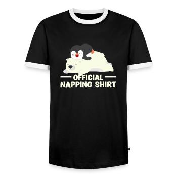 Sleeping Penguin Lover Cute Penguin Napping - Men's Ringer Shirt - black/white - Front - AI Model Female 172 light (172cm) & AI Model Male 178 light (178cm)