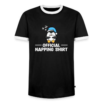 Sleeping Penguin Lover Cute Penguin Napping - Men's Ringer Shirt - black/white - Front - AI Model Female 172 light (172cm) & AI Model Male 178 light (178cm)