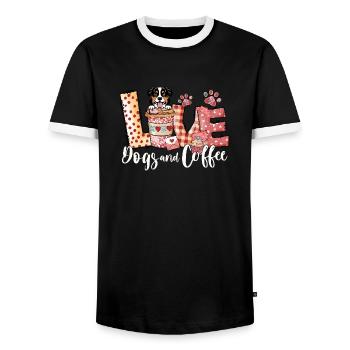 Australian Shephard Dog Coffee Lover Valentines Da - Men's Ringer Shirt - black/white - Front - AI Model Female 172 light (172cm) & AI Model Male 178 light (178cm)