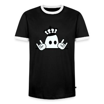 Cute Metal Halloween Ghost King Crown Ghost - Men's Ringer Shirt - black/white - Front - AI Model Female 172 light (172cm) & AI Model Male 178 light (178cm)