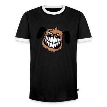 chien monstre méchant dangereux dents sourire sourire - T-shirt contrasté Homme - noir/blanc - Devant - AI Model Female 172 light (172cm) & AI Model Male 178 light (178cm)