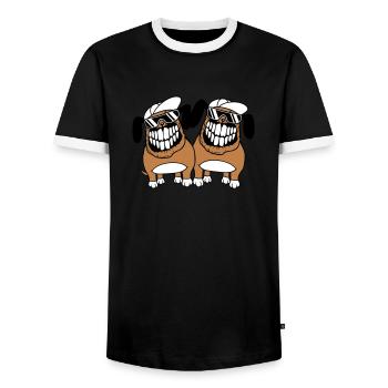 Deux chiens monstre méchant dangereux dents souriant - T-shirt contrasté Homme - noir/blanc - Devant - AI Model Female 172 light (172cm) & AI Model Male 178 light (178cm)