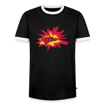boom text feuer flamme heiss tnt dynamit explodier - Männer Kontrast-T-Shirt - Schwarz/Weiß - Vorne - AI Model Female 172 light (172cm) & AI Model Male 178 light (178cm)