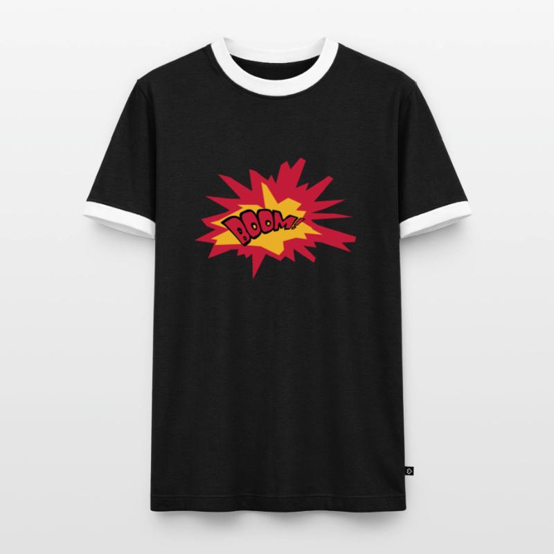 boom text fire flame hot tnt dynamite explode Men's Ringer Shirt