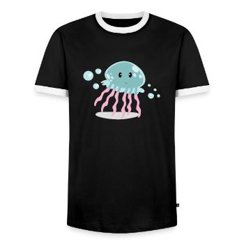 Jellyfish - Men's Ringer Shirt - black/white - Front - AI Model Female 172 light (172cm) & AI Model Male 178 light (178cm)
