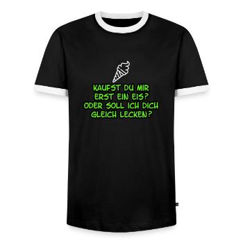 Kaufst du mir erst ein Eis - Männer Kontrast-T-Shirt - Schwarz/Weiß - Vorne - AI Model Female 172 light (172cm) & AI Model Male 178 light (178cm)