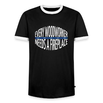 chainsaw grab birthday present carpenter joke joke - Men's Ringer Shirt - black/white - Front - AI Model Female 172 light (172cm) & AI Model Male 178 light (178cm)