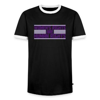 citation féministe sur les droits des femmes - T-shirt contrasté Homme - noir/blanc - Devant - AI Model Female 172 light (172cm) & AI Model Male 178 light (178cm)