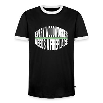 birthday present idea jokes chainsaw grab - Men's Ringer Shirt - black/white - Front - AI Model Female 172 light (172cm) & AI Model Male 178 light (178cm)