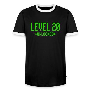 20th Birthday Gift Level 20 Gamer Nerd - Men's Ringer Shirt - black/white - Front - AI Model Female 172 light (172cm) & AI Model Male 178 light (178cm)