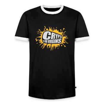 crypto is for virgins - Männer Kontrast-T-Shirt - Schwarz/Weiß - Vorne - AI Model Female 172 light (172cm) & AI Model Male 178 light (178cm)