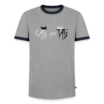 cats and tats Zitat - Männer Kontrast-T-Shirt - Grau/Navy  - Vorne - AI Model Female 172 light (172cm) & AI Model Male 178 light (178cm)