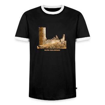 Baldenau Burg Mosbach Ruine Hundsrück Rheinland - Männer Kontrast-T-Shirt - Schwarz/Weiß - Vorne - AI Model Female 172 light (172cm) & AI Model Male 178 light (178cm)