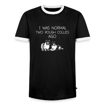 Langhaarcollie Rough Collie Hund - Männer Kontrast-T-Shirt - Schwarz/Weiß - Vorne - AI Model Female 172 light (172cm) & AI Model Male 178 light (178cm)