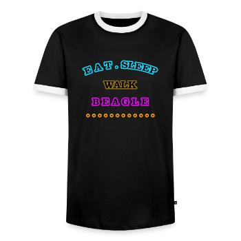 Eat, Sleep, Walk, Beagle - Men's Ringer Shirt - black/white - Front - AI Model Female 172 light (172cm) & AI Model Male 178 light (178cm)
