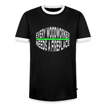 arborists americas forest work fun chainsaw grab - Men's Ringer Shirt - black/white - Front - AI Model Female 172 light (172cm) & AI Model Male 178 light (178cm)