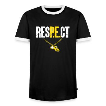 Physical Education Teacher Physical Education Teacher - Men's Ringer Shirt - black/white - Front - AI Model Female 172 light (172cm) & AI Model Male 178 light (178cm)