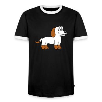 Dog Stands Cute Little Happy Puppy Pet - Men's Ringer Shirt - black/white - Front - AI Model Female 172 light (172cm) & AI Model Male 178 light (178cm)