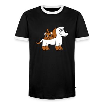 Hund Katze Zwei Freunde Team Kätzchen 2 Duo Crew - Männer Kontrast-T-Shirt - Schwarz/Weiß - Vorne - AI Model Female 172 light (172cm) & AI Model Male 178 light (178cm)