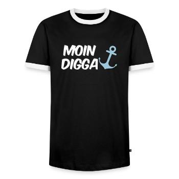 Moin Digga Hamburg - Männer Kontrast-T-Shirt - Schwarz/Weiß - Vorne - AI Model Female 172 light (172cm) & AI Model Male 178 light (178cm)