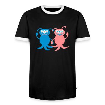 Cute Alien Love Couple - Men's Ringer Shirt - black/white - Front - AI Model Female 172 light (172cm) & AI Model Male 178 light (178cm)