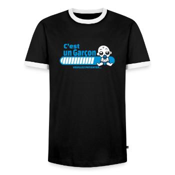 annonce grossesse - c'est un garçon - T-shirt contrasté Homme - noir/blanc - Devant - AI Model Female 172 light (172cm) & AI Model Male 178 light (178cm)