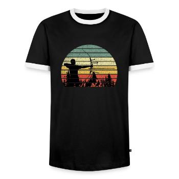 Vintage bow shooting arrow and bow - Men's Ringer Shirt - black/white - Front - AI Model Female 172 light (172cm) & AI Model Male 178 light (178cm)