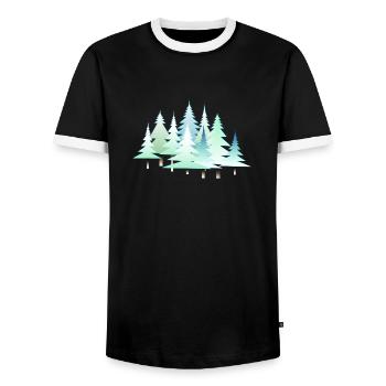 Christmas Winter Firs Winter Landscape Forest - Men's Ringer Shirt - black/white - Front - AI Model Female 172 light (172cm) & AI Model Male 178 light (178cm)