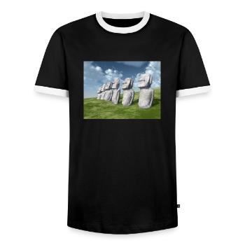 Statues Moai sur l’île de Pâques - T-shirt contrasté Homme - noir/blanc - Devant - AI Model Female 172 light (172cm) & AI Model Male 178 light (178cm)