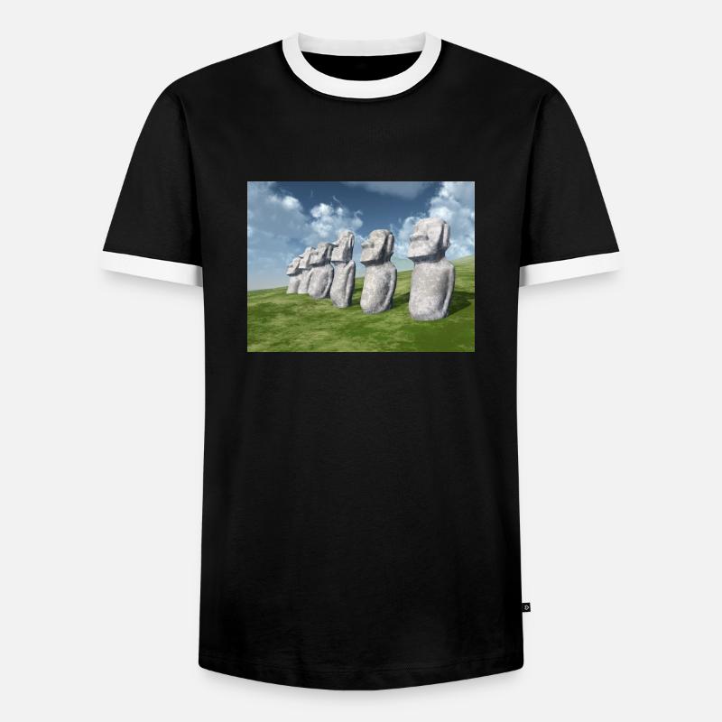 Moai statues on Easter Island - Men's Ringer Shirt - black/white