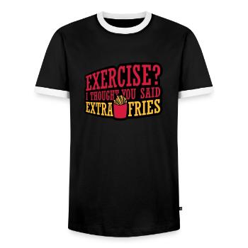 Exercise Extra Fries Quote - Men's Ringer Shirt - black/white - Front - AI Model Female 172 light (172cm) & AI Model Male 178 light (178cm)