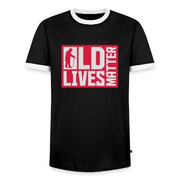 old lives matter quote - Men's Ringer Shirt - black/white - Front - AI Model Female 172 light (172cm) & AI Model Male 178 light (178cm)