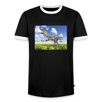 Dinosaure Allosaurus - T-shirt contrasté Homme - noir/blanc - Devant - AI Model Female 172 light (172cm) & AI Model Male 178 light (178cm)
