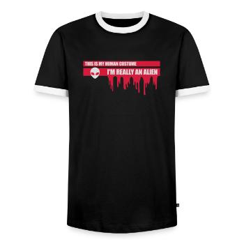 Citation extraterrestre de costume humain - T-shirt contrasté Homme - noir/blanc - Devant - AI Model Female 172 light (172cm) & AI Model Male 178 light (178cm)