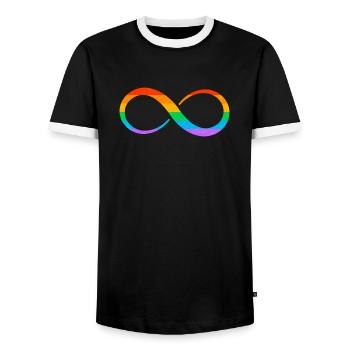 Gay Pride Parade LGBTQ+ Rainbow Flag Body Positive - Men's Ringer Shirt - black/white - Front - AI Model Female 172 light (172cm) & AI Model Male 178 light (178cm)