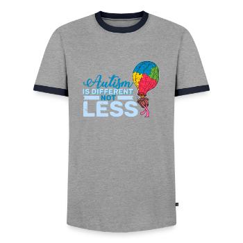 Autism is different not less Autist puzzle piece - Men's Ringer Shirt - grey/navy  - Front - AI Model Female 172 light (172cm) & AI Model Male 178 light (178cm)