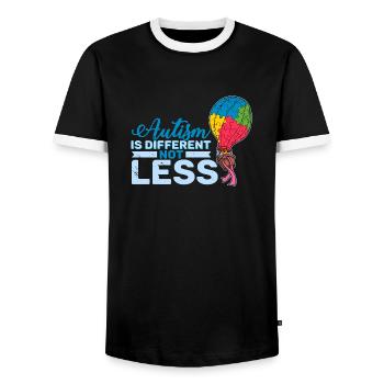 Autism is different not less Autist puzzle piece - Men's Ringer Shirt - black/white - Front - AI Model Female 172 light (172cm) & AI Model Male 178 light (178cm)