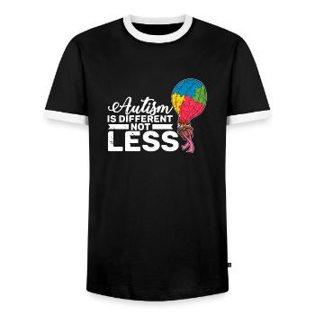 Autism is different not less Autist puzzle piece - Men's Ringer Shirt - black/white - Front - AI Model Female 172 light (172cm) & AI Model Male 178 light (178cm)