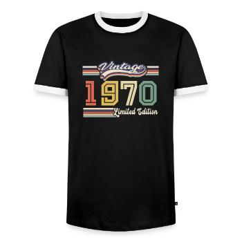 Cadeau D'anniversaire 1970 Génial Depuis 1970 vint - T-shirt contrasté Homme - noir/blanc - Devant - AI Model Female 172 light (172cm) & AI Model Male 178 light (178cm)