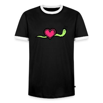 Snail 02 - Men's Ringer Shirt - black/white - Front - AI Model Female 172 light (172cm) & AI Model Male 178 light (178cm)