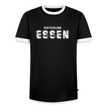Germany Essen - Urban Text Design - Men's Ringer Shirt - black/white - Front - AI Model Female 172 light (172cm) & AI Model Male 178 light (178cm)