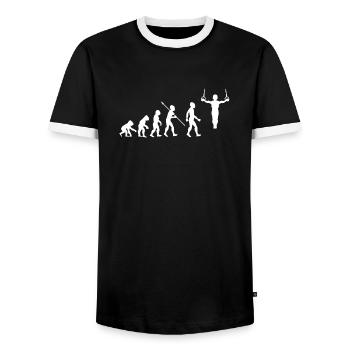 Evolution Gymnastik Turnen Akrobatik Geräteturnen - Männer Kontrast-T-Shirt - Schwarz/Weiß - Vorne - AI Model Female 172 light (172cm) & AI Model Male 178 light (178cm)