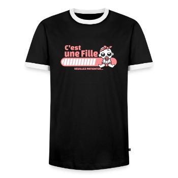 annonce grossesse - c'est une fille - T-shirt contrasté Homme - noir/blanc - Devant - AI Model Female 172 light (172cm) & AI Model Male 178 light (178cm)