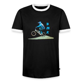 bmx - Men's Ringer Shirt - black/white - Front - AI Model Female 172 light (172cm) & AI Model Male 178 light (178cm)